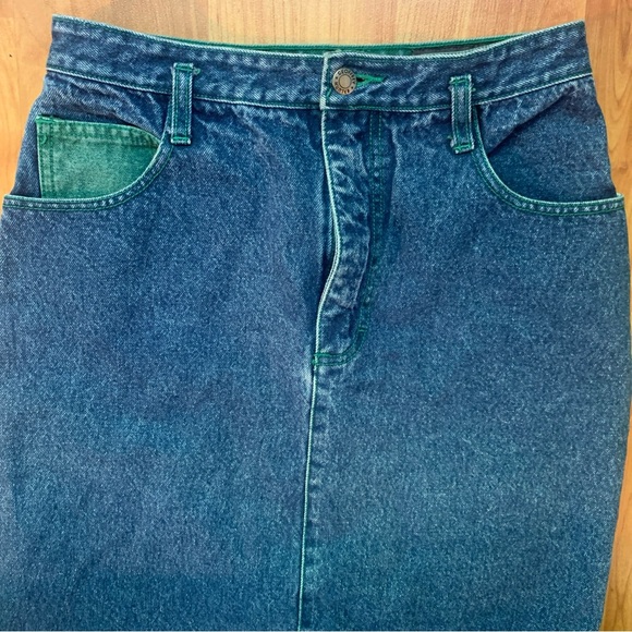 Vintage 80s Geoffrey Hunter Denim Jean Knee Length Midi Skirt 10 Waist 28 - Picture 5 of 14